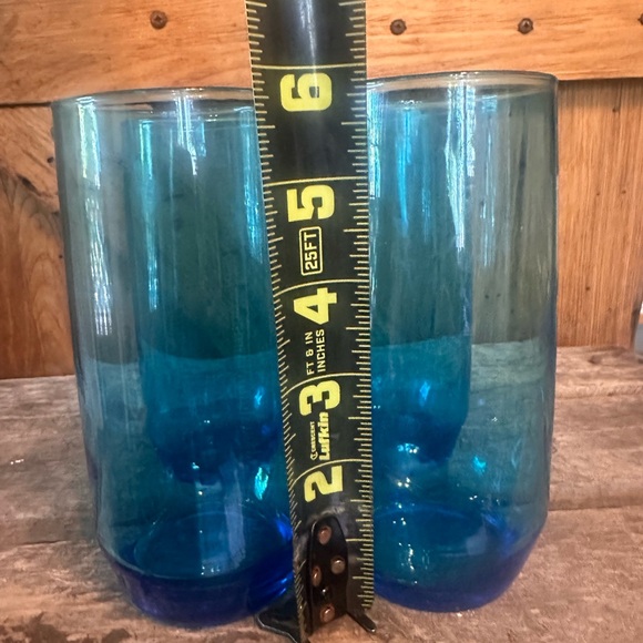 Vintage Anchor Hocking NEWPORT Set of 4 Aqua Turquoise Blue Glasses 5.75” - Picture 8 of 9